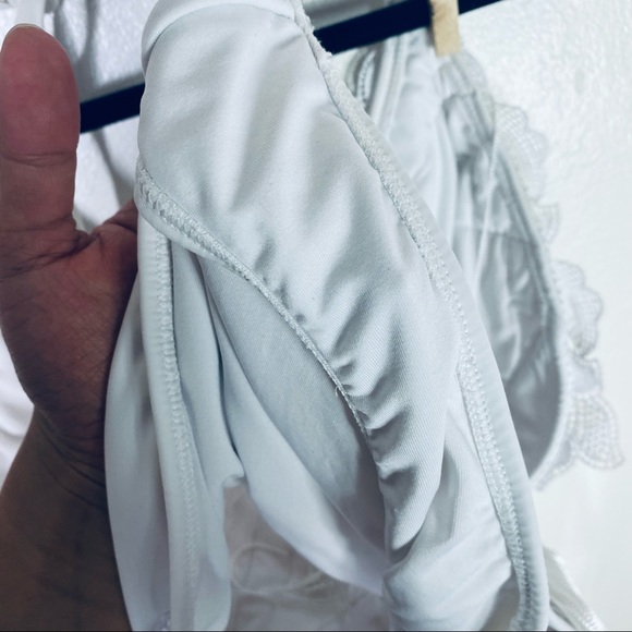 White Halter Top Deep V Fringe One Piece Bathing Suit By ASOS Swim - Picture 7 of 10